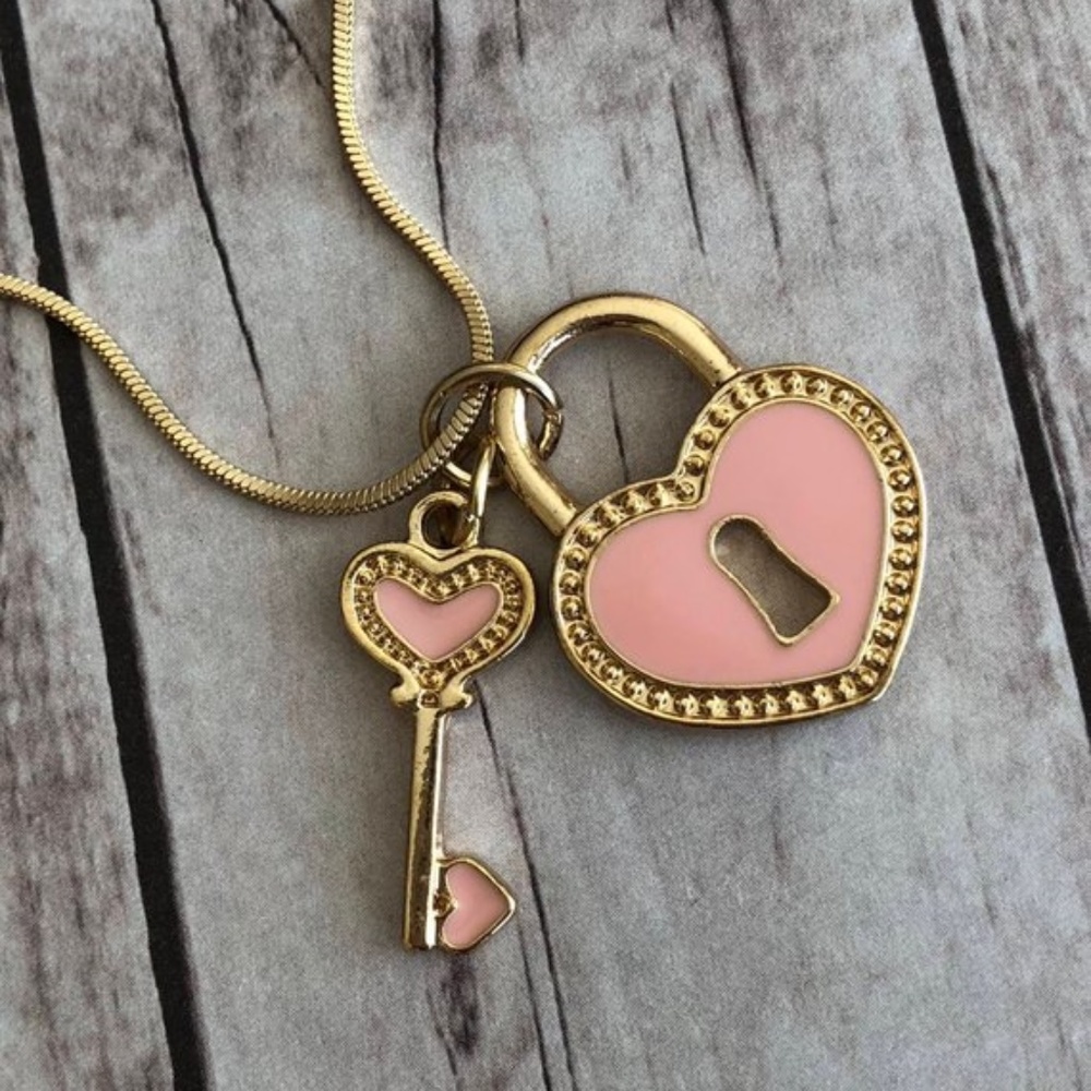 Lock & Key Necklace ~ 14k Gold Plated Pendant